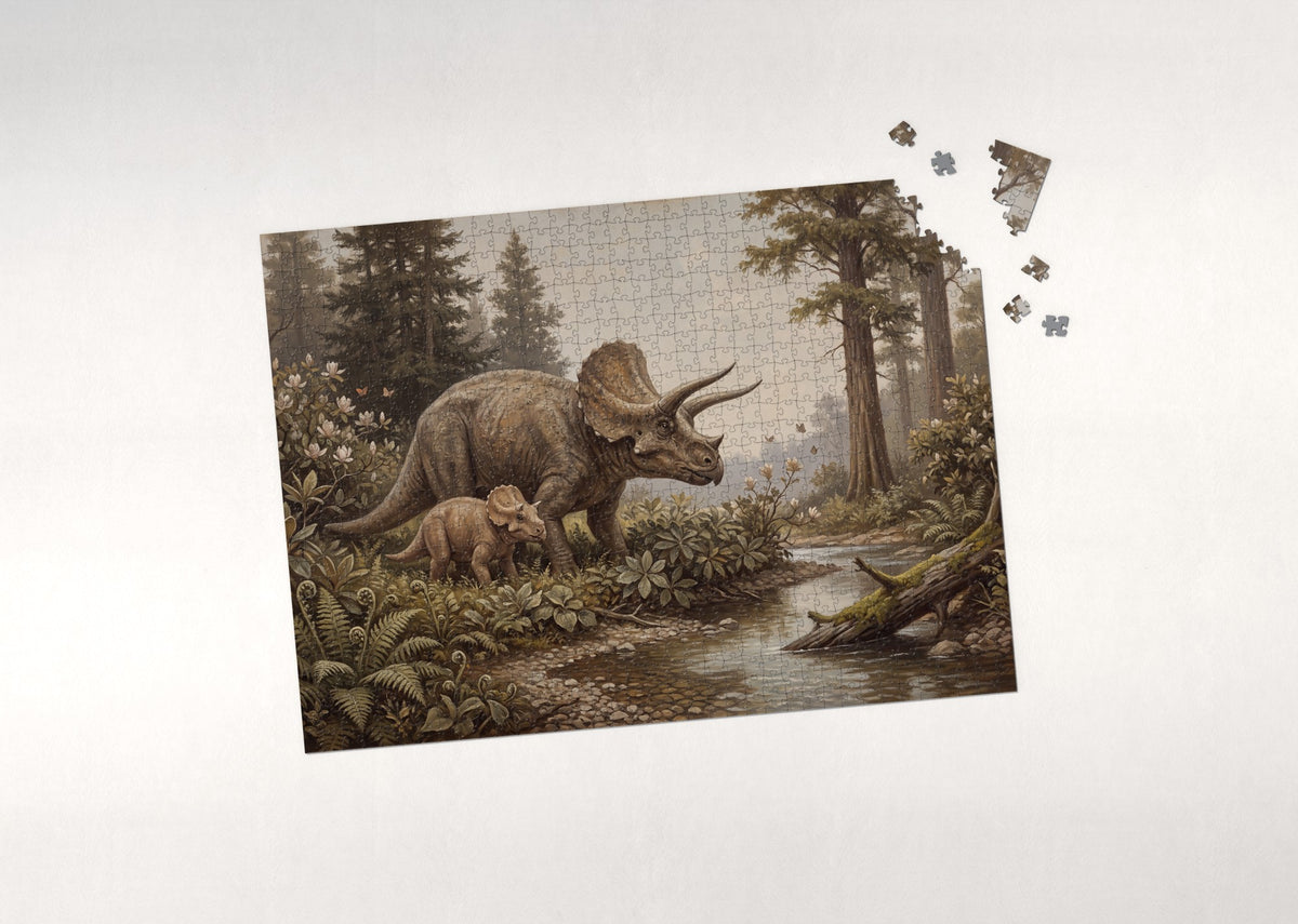 Triceratops Mother and Calf jigsaw puzzle - puzzle with loose pieces