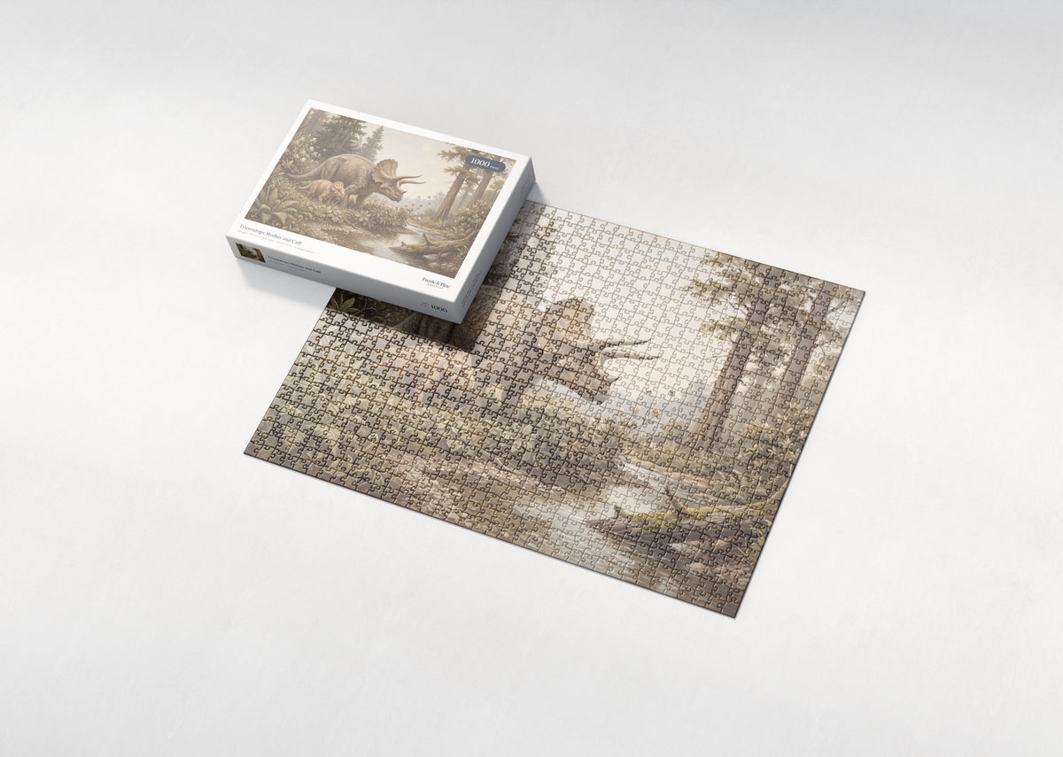 Triceratops Mother and Calf jigsaw puzzle - box and puzzle