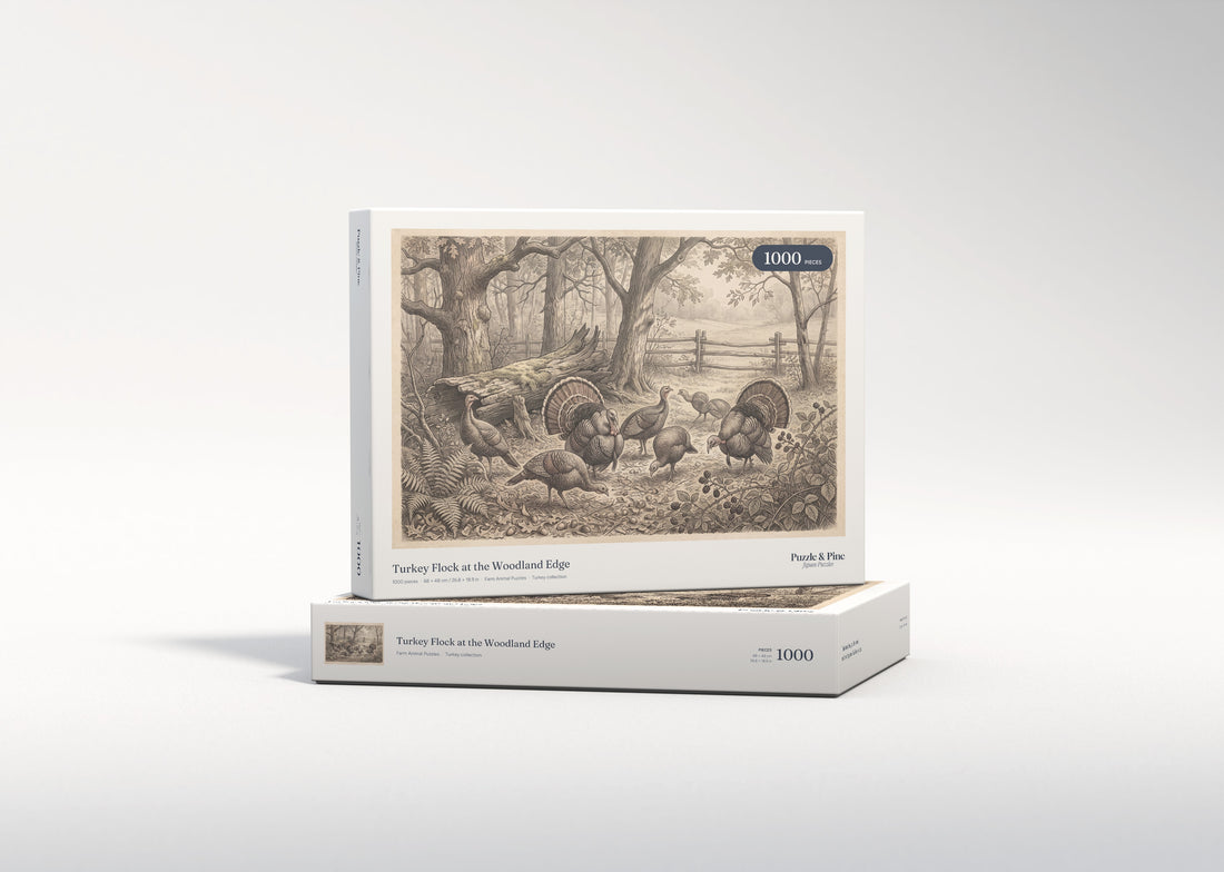 Turkey Flock at the Woodland Edge jigsaw puzzle - gift box