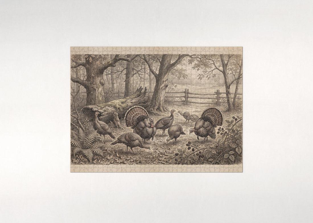 Turkey Flock at the Woodland Edge jigsaw puzzle - gift box