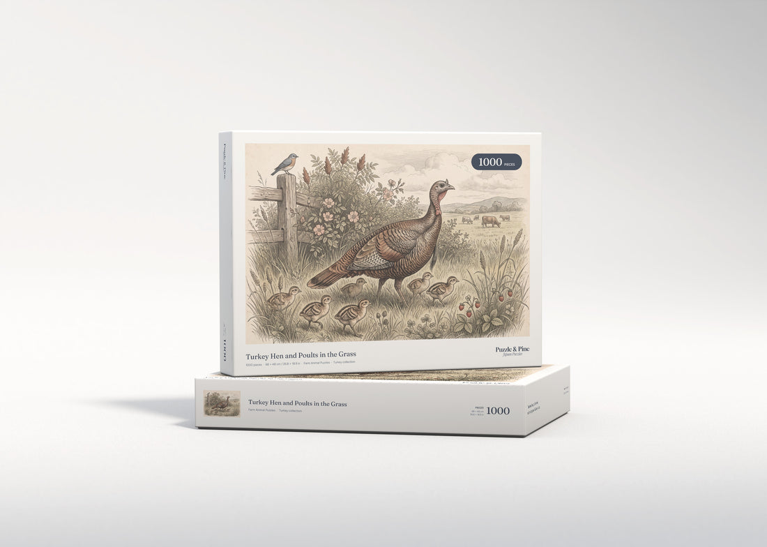 Turkey Hen and Poults in the Grass jigsaw puzzle - gift box