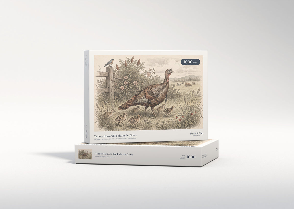 Turkey Hen and Poults in the Grass jigsaw puzzle - gift box
