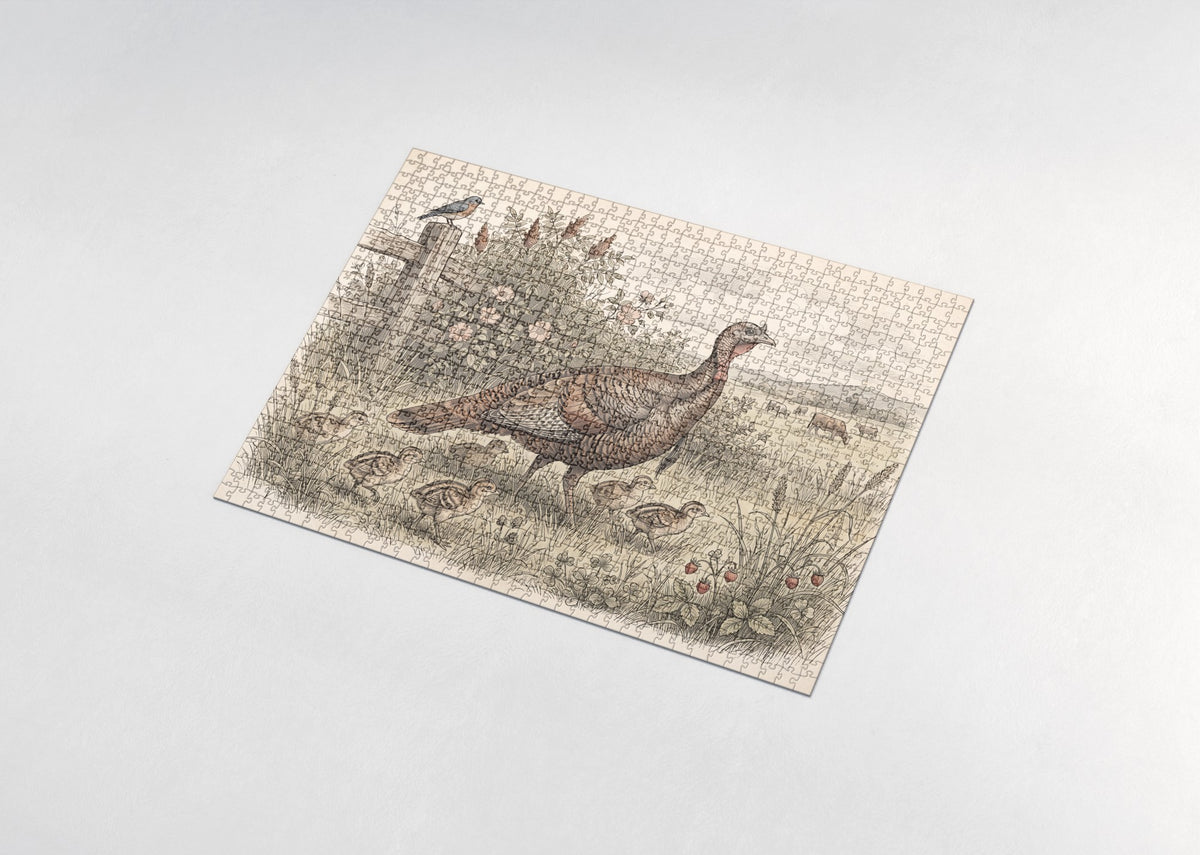 Turkey Hen and Poults in the Grass jigsaw puzzle - assembled puzzle