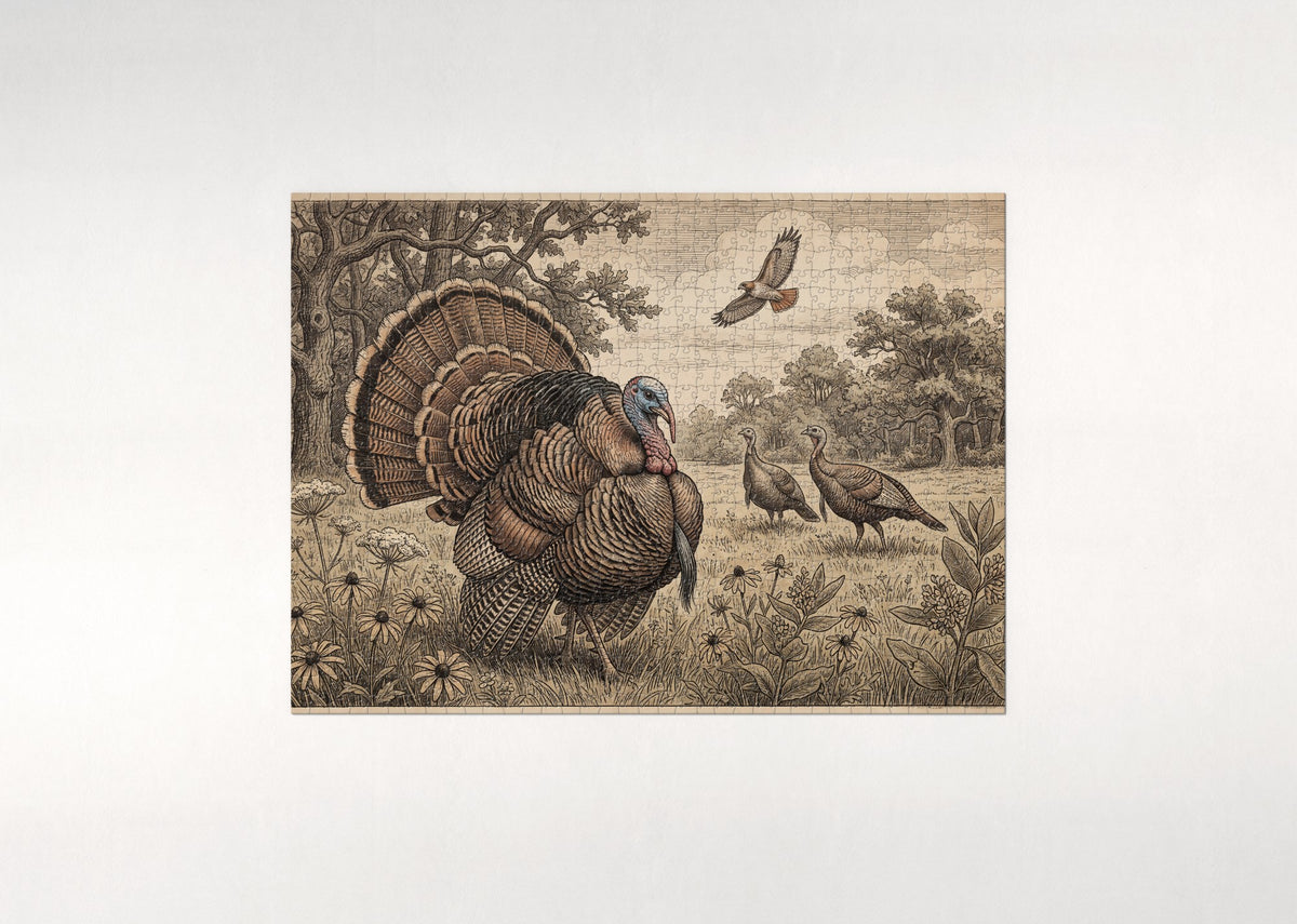 Turkey Tom Displaying in the Meadow jigsaw puzzle - flat puzzle