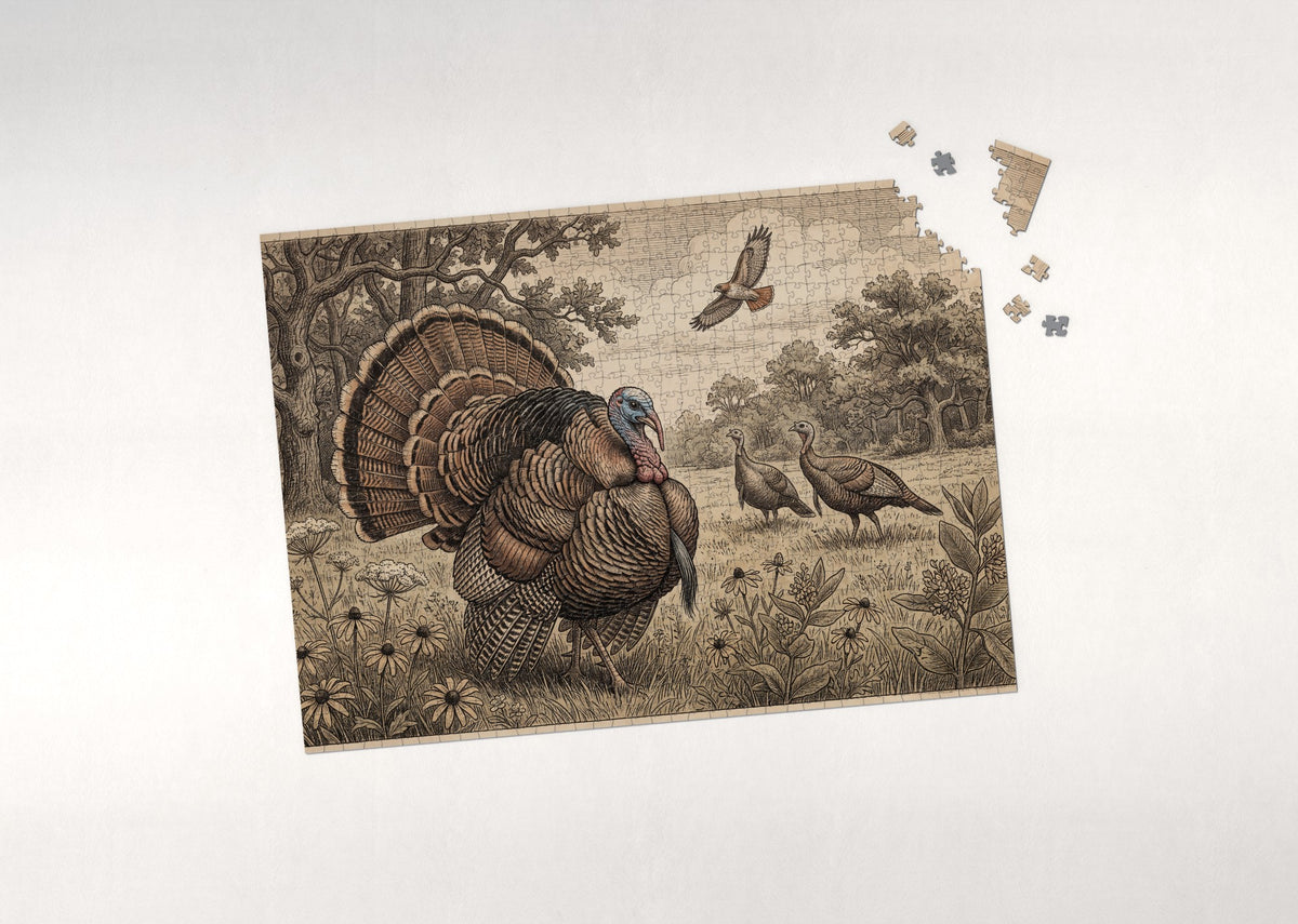 Turkey Tom Displaying in the Meadow jigsaw puzzle - puzzle with loose pieces
