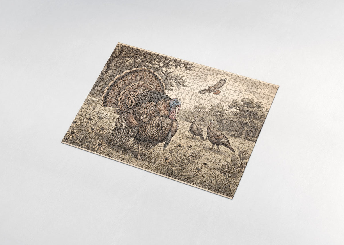 Turkey Tom Displaying in the Meadow jigsaw puzzle - assembled puzzle
