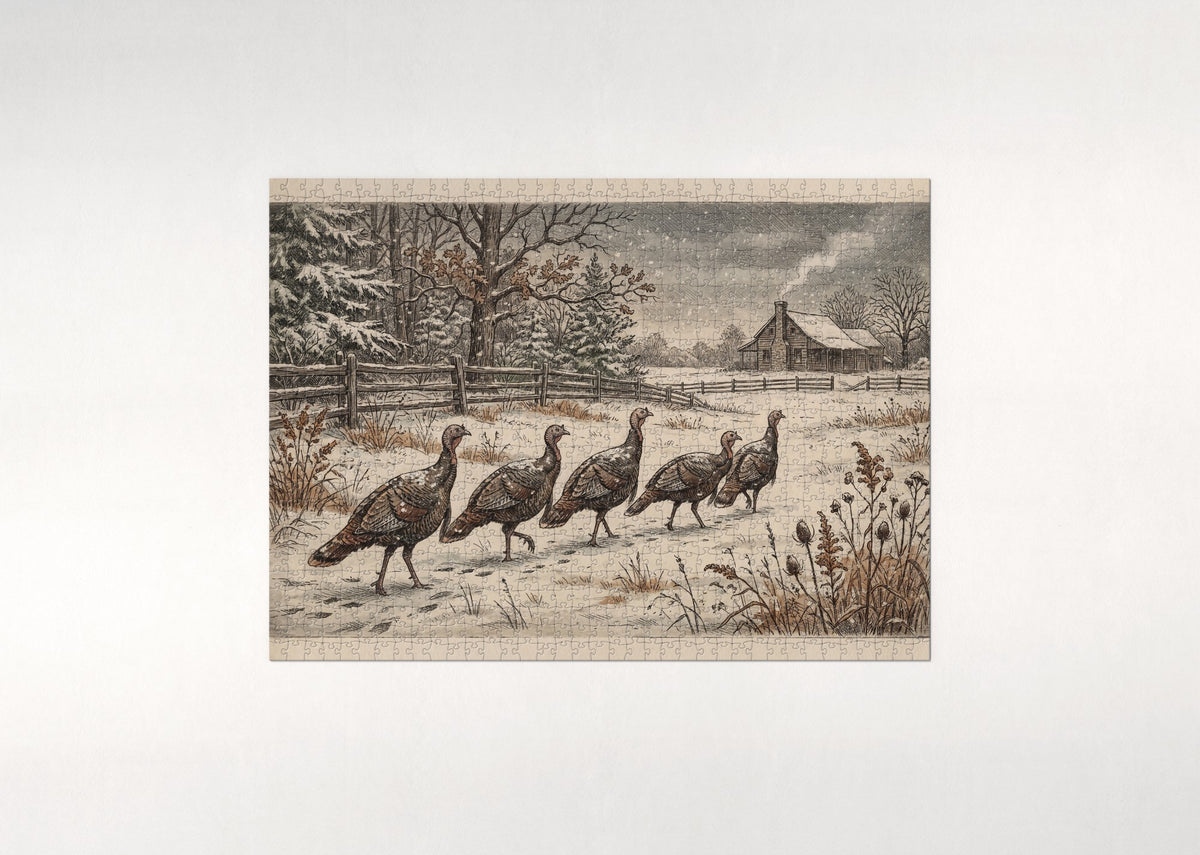 Turkeys in the First Snow jigsaw puzzle - flat puzzle