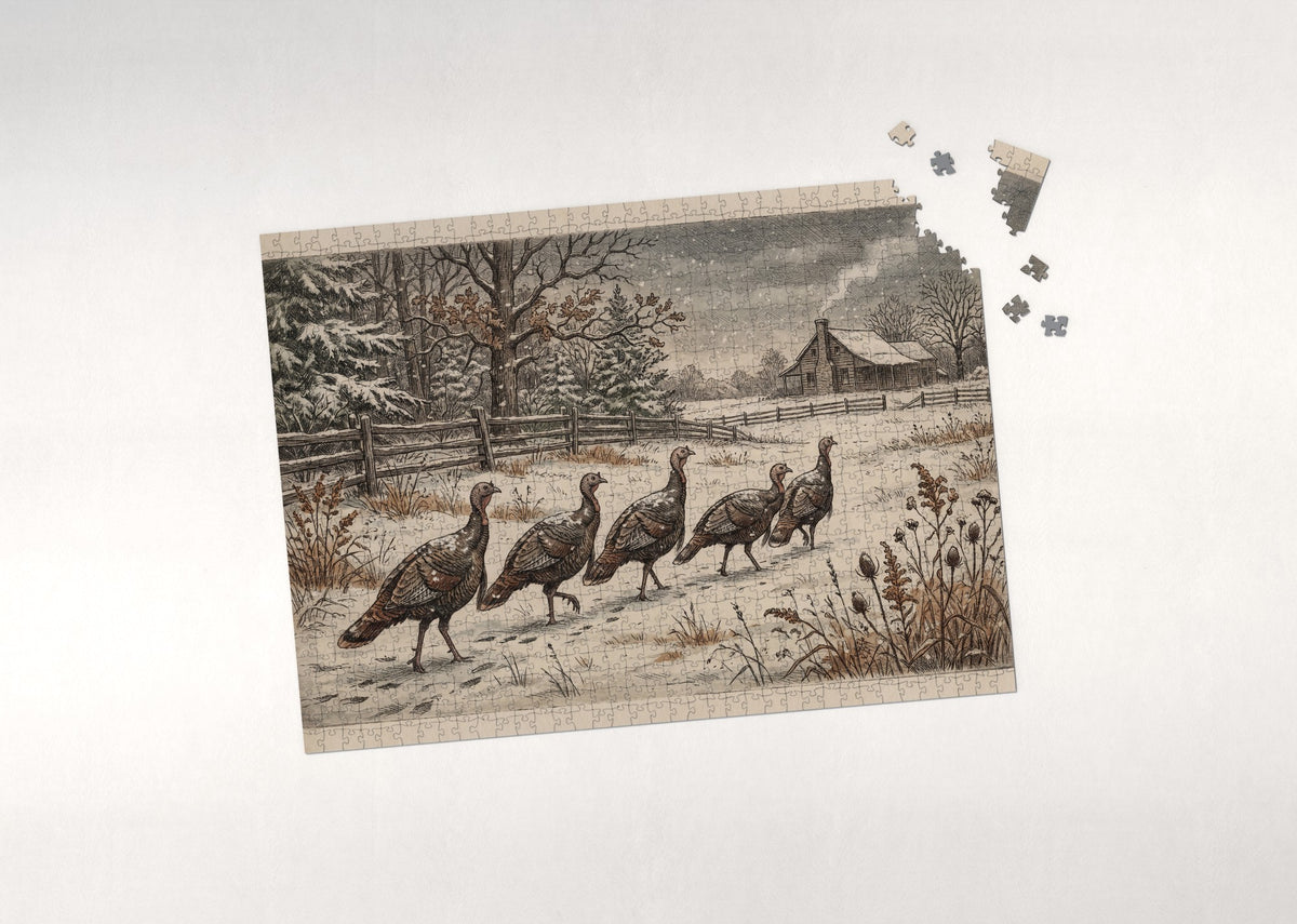 Turkeys in the First Snow jigsaw puzzle - puzzle with loose pieces