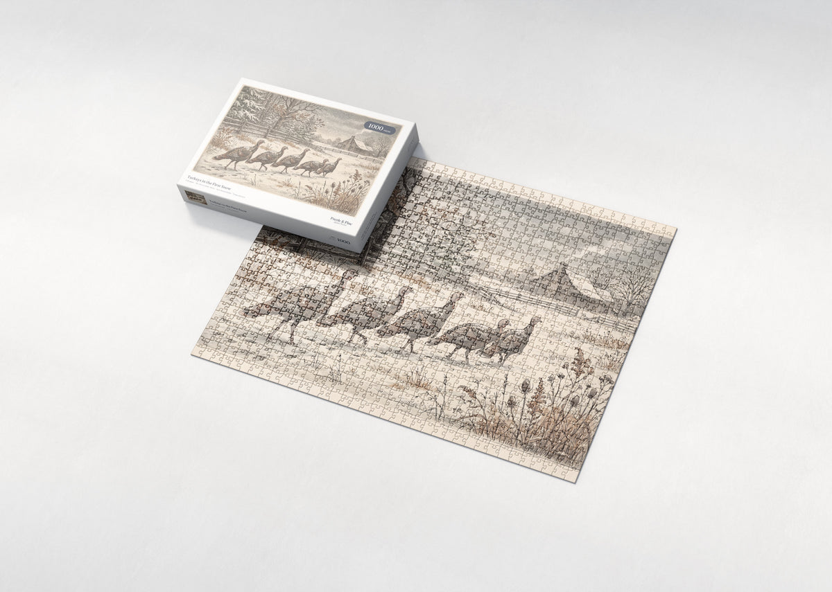 Turkeys in the First Snow jigsaw puzzle - box and puzzle