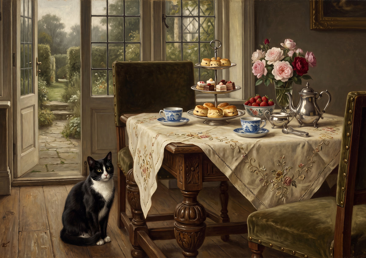 Tuxedo Cat At the Afternoon Tea Table jigsaw puzzle