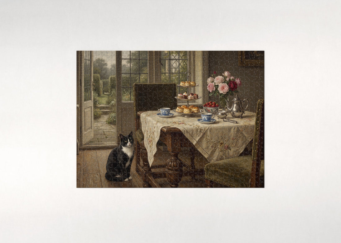 Tuxedo Cat At the Afternoon Tea Table jigsaw puzzle - gift box