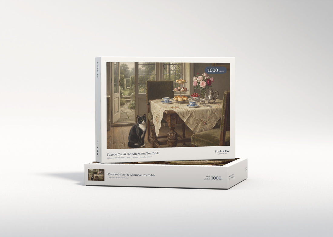 Tuxedo Cat At the Afternoon Tea Table jigsaw puzzle - gift box
