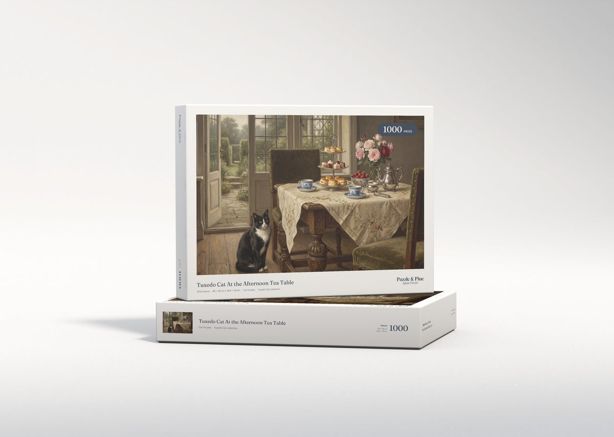 Tuxedo Cat At the Afternoon Tea Table jigsaw puzzle - gift box