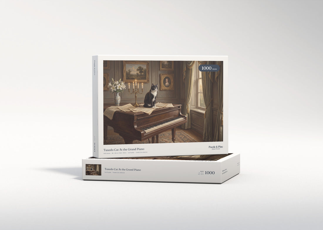 Tuxedo Cat At the Grand Piano jigsaw puzzle - gift box