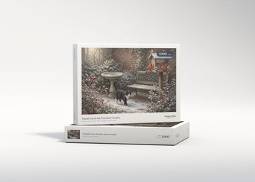 Tuxedo Cat In the First Snow Garden jigsaw puzzle - gift box
