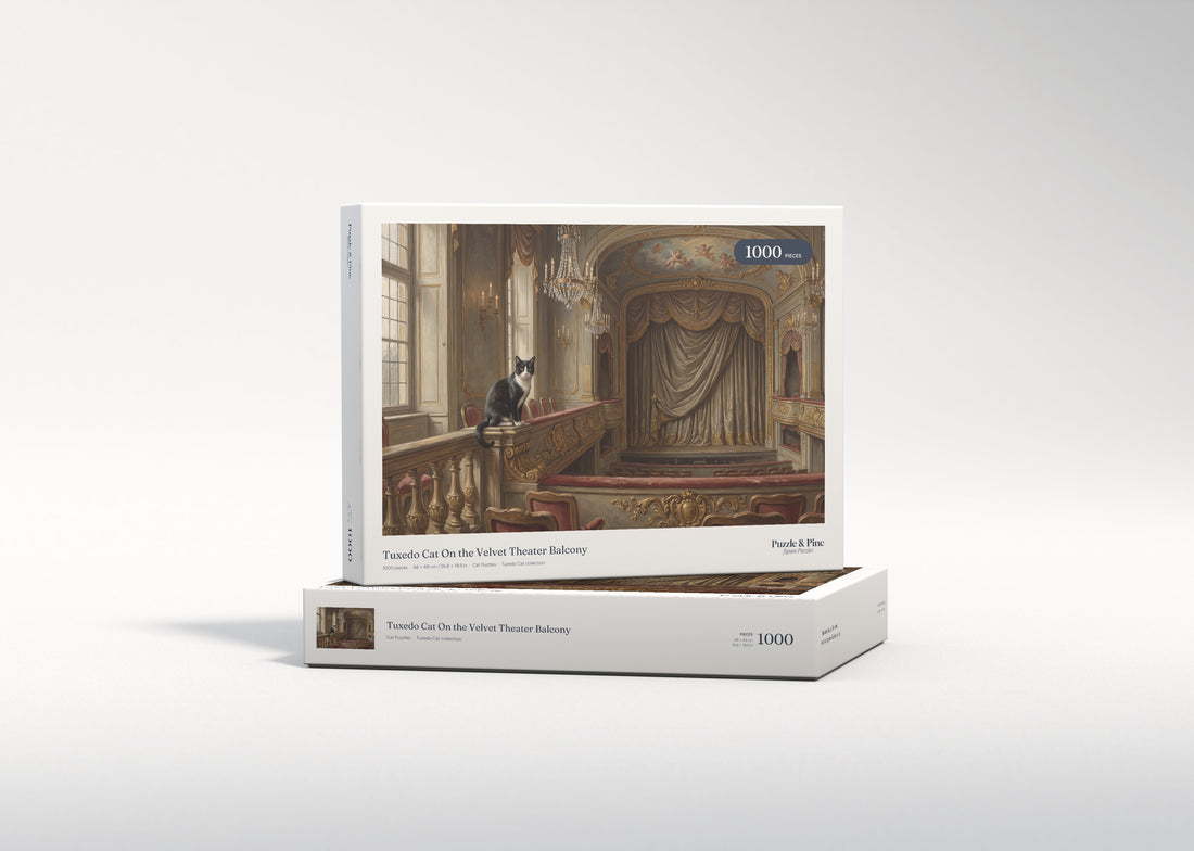 Tuxedo Cat On the Velvet Theater Balcony jigsaw puzzle - gift box