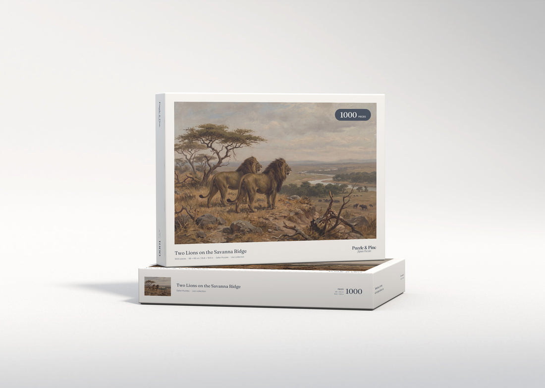 Two Lions on the Savanna Ridge jigsaw puzzle - gift box