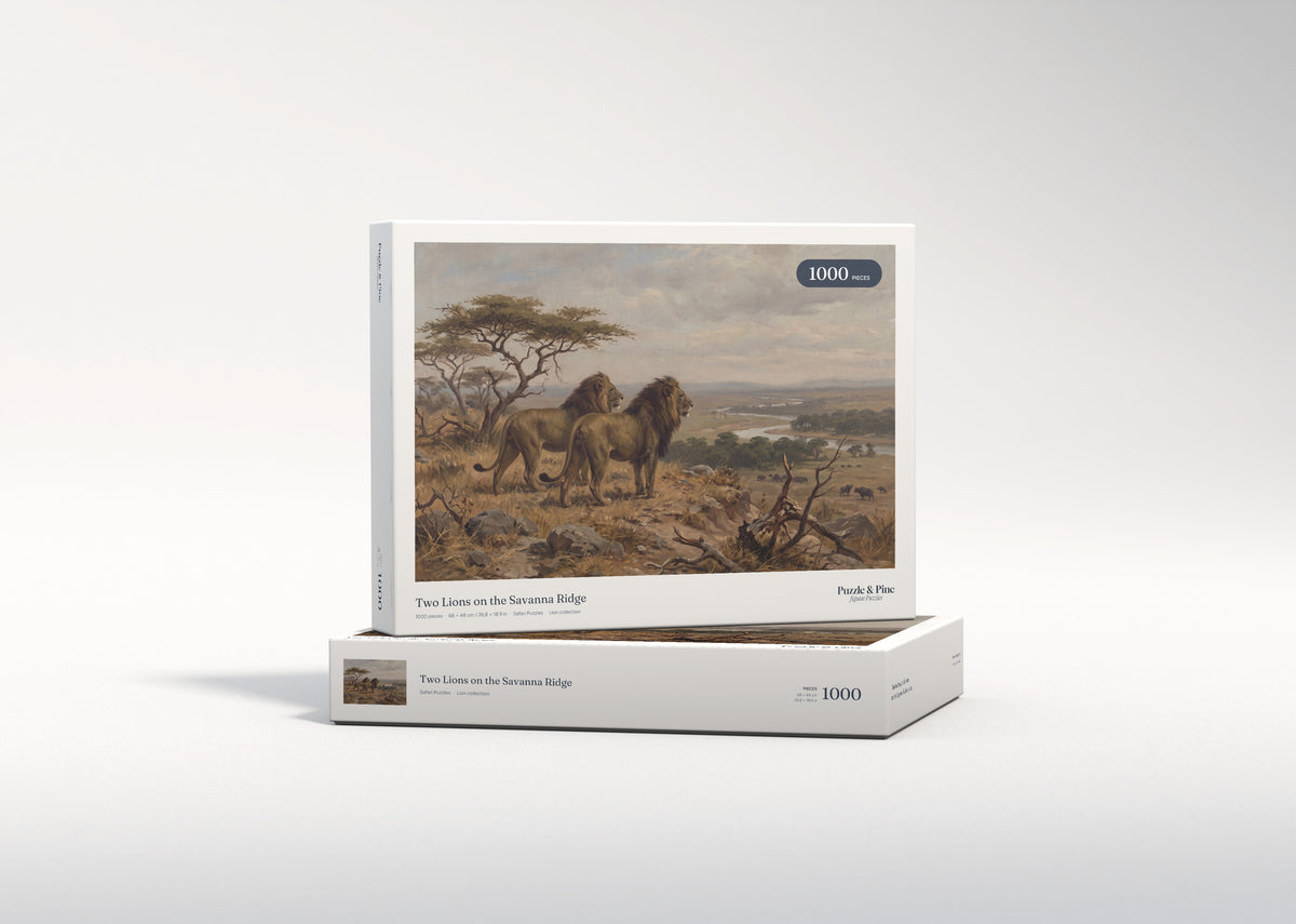 Two Lions on the Savanna Ridge jigsaw puzzle - gift box