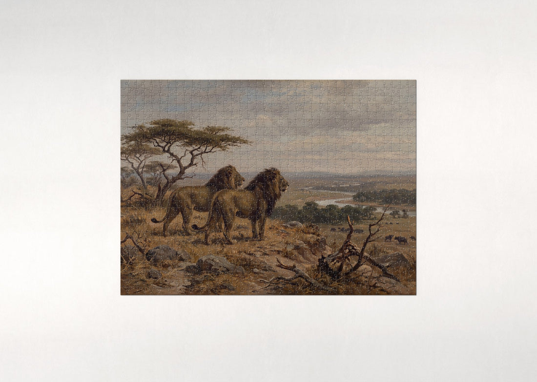 Two Lions on the Savanna Ridge jigsaw puzzle - gift box