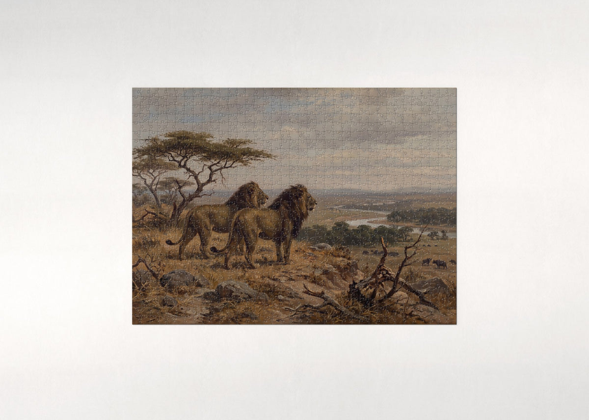 Two Lions on the Savanna Ridge jigsaw puzzle - flat puzzle