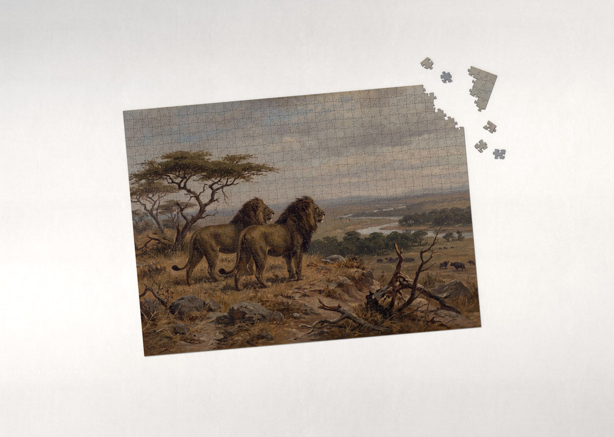 Two Lions on the Savanna Ridge jigsaw puzzle - puzzle with loose pieces