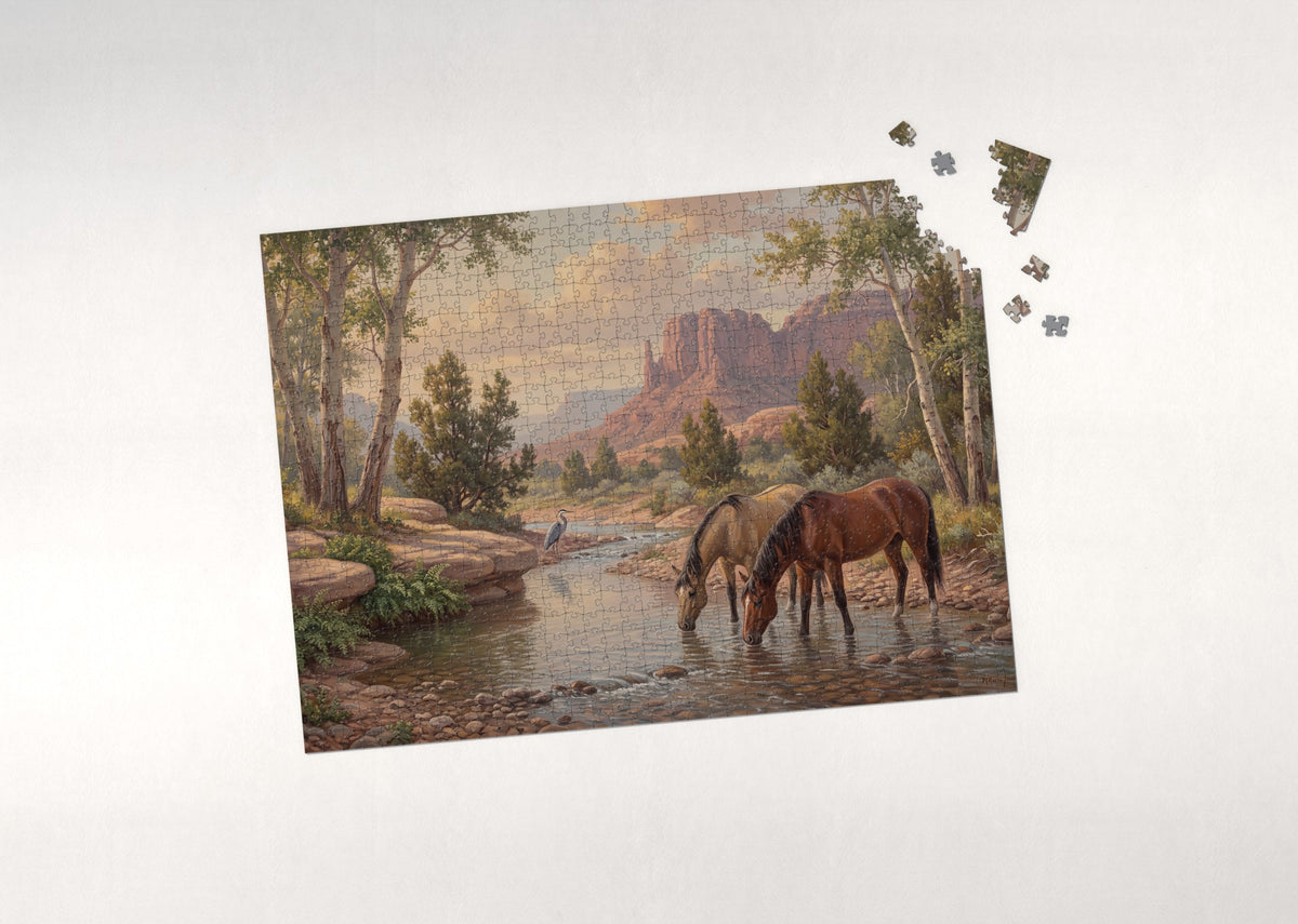 Two Wild Horses at the Canyon Creek jigsaw puzzle - puzzle with loose pieces