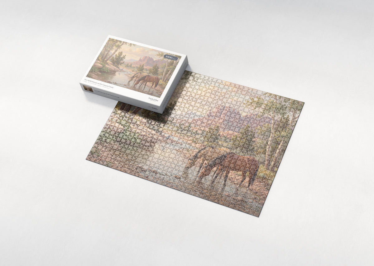 Two Wild Horses at the Canyon Creek jigsaw puzzle - box and puzzle