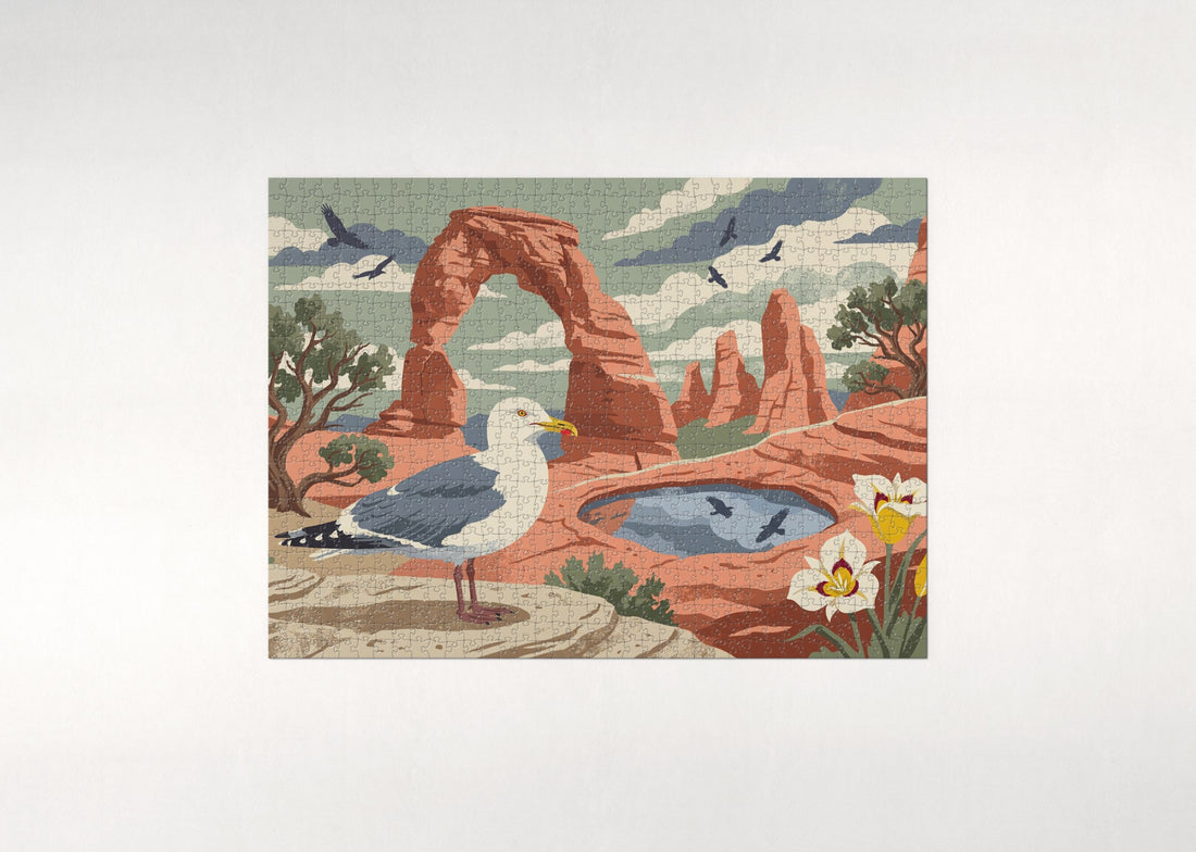 Utah State Bird and Flower: California Gull and Sego Lily jigsaw puzzle - gift box