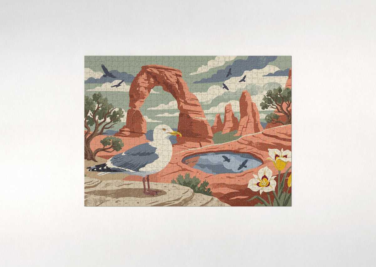 Utah State Bird and Flower: California Gull and Sego Lily jigsaw puzzle - flat puzzle