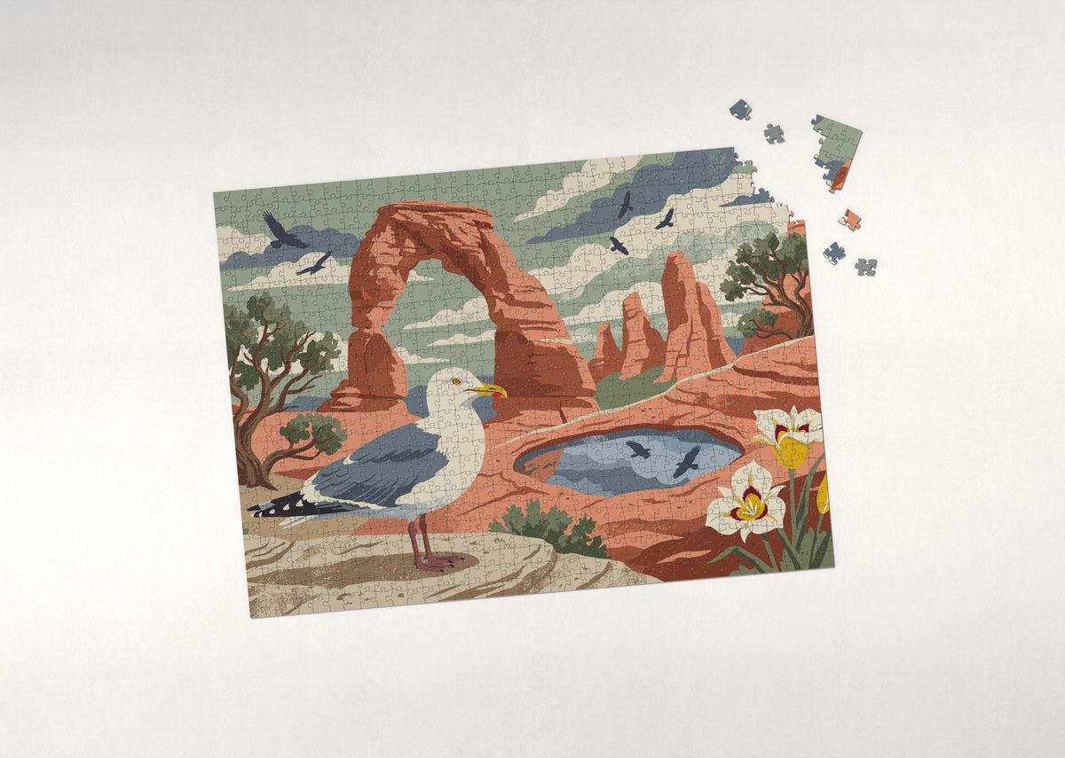 Utah State Bird and Flower: California Gull and Sego Lily jigsaw puzzle - puzzle with loose pieces