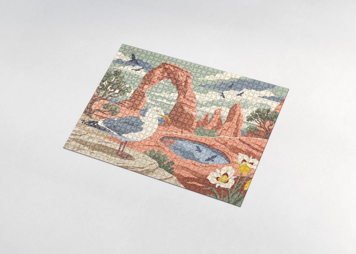 Utah State Bird and Flower: California Gull and Sego Lily jigsaw puzzle - assembled puzzle