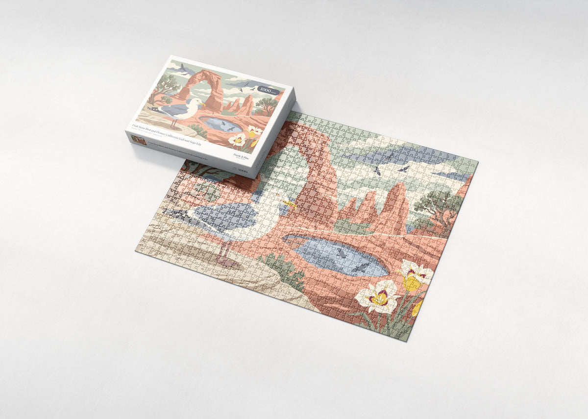 Utah State Bird and Flower: California Gull and Sego Lily jigsaw puzzle - box and puzzle
