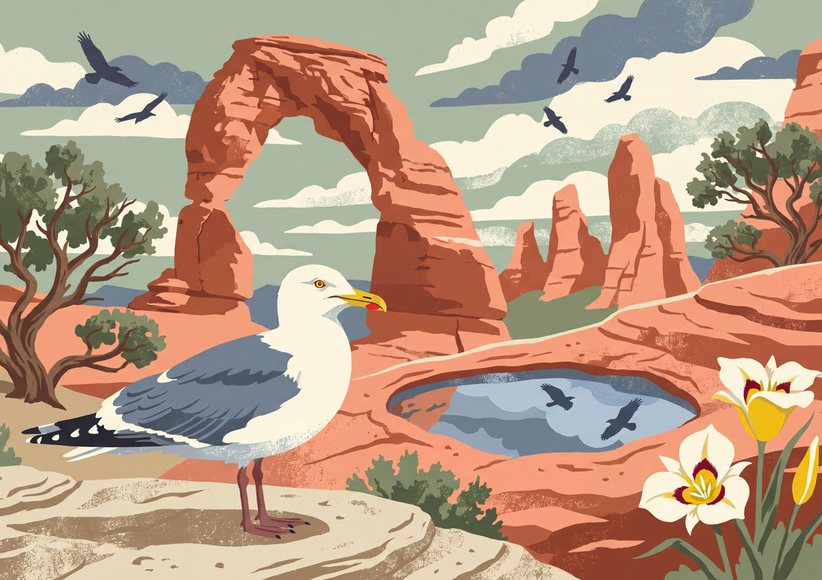 Utah State Bird and Flower: California Gull and Sego Lily jigsaw puzzle