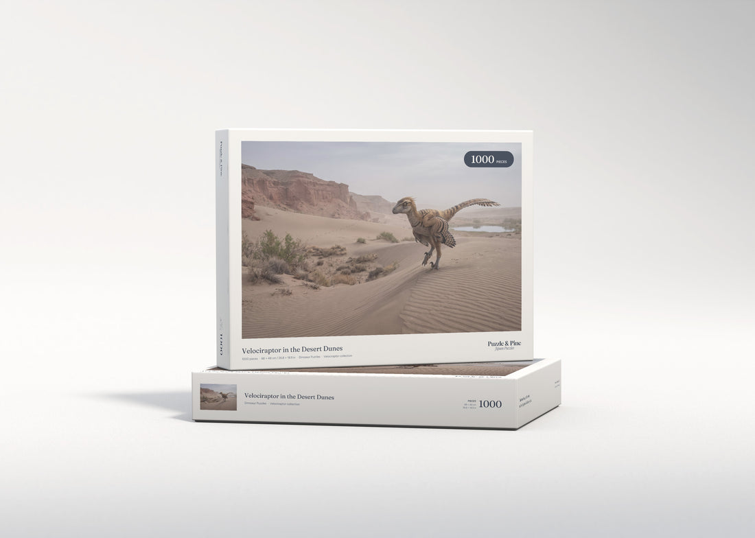 Velociraptor in the Desert Dunes jigsaw puzzle - gift box