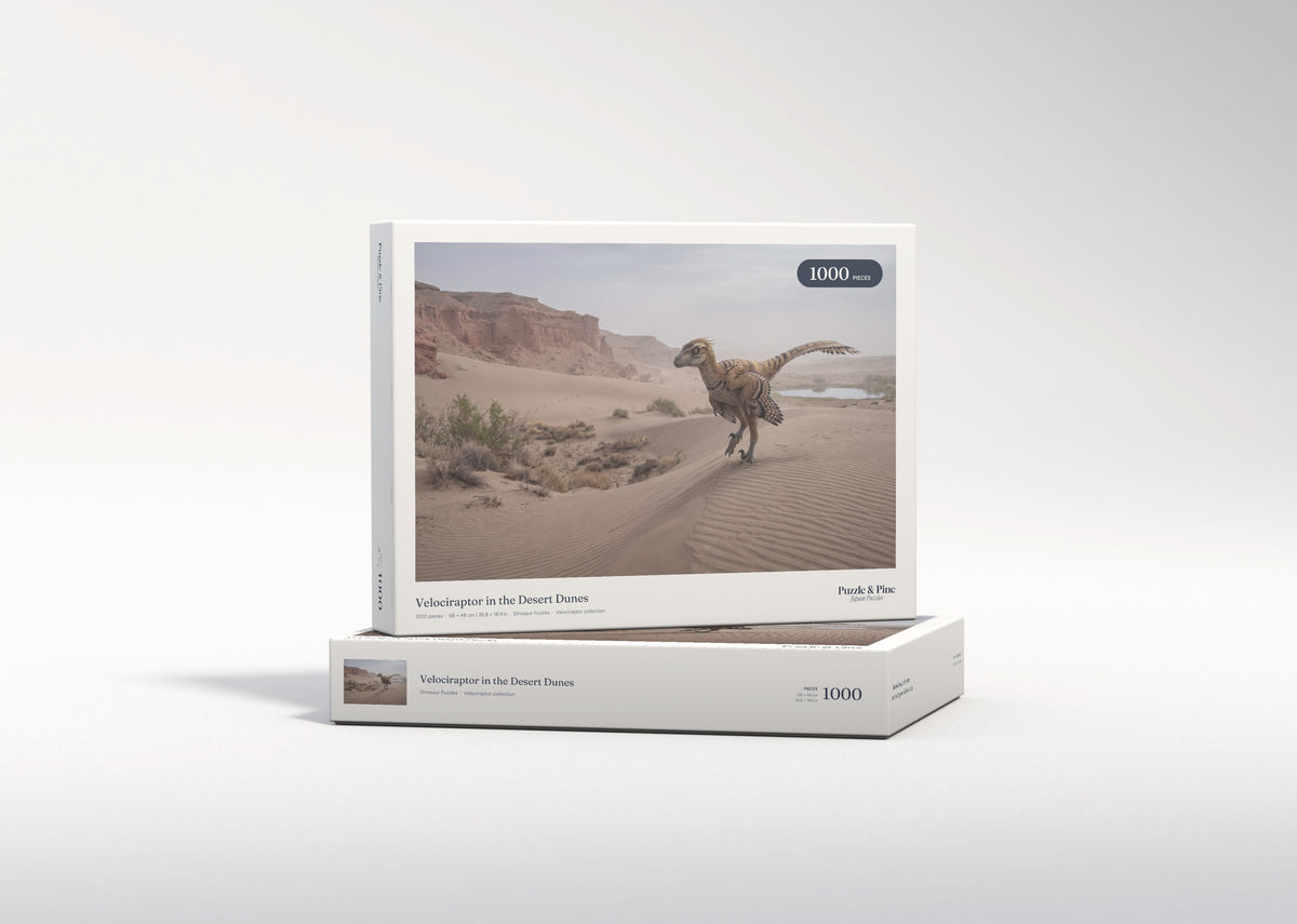 Velociraptor in the Desert Dunes jigsaw puzzle - gift box