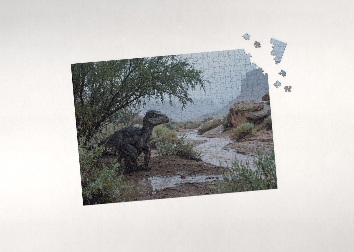 Velociraptor in the Rain jigsaw puzzle - puzzle with loose pieces
