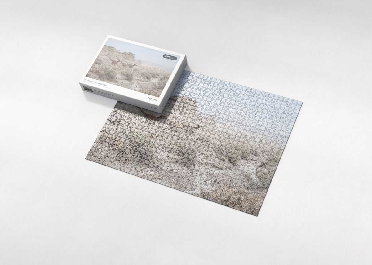 Velociraptor Pack on the Hunt jigsaw puzzle - box and puzzle