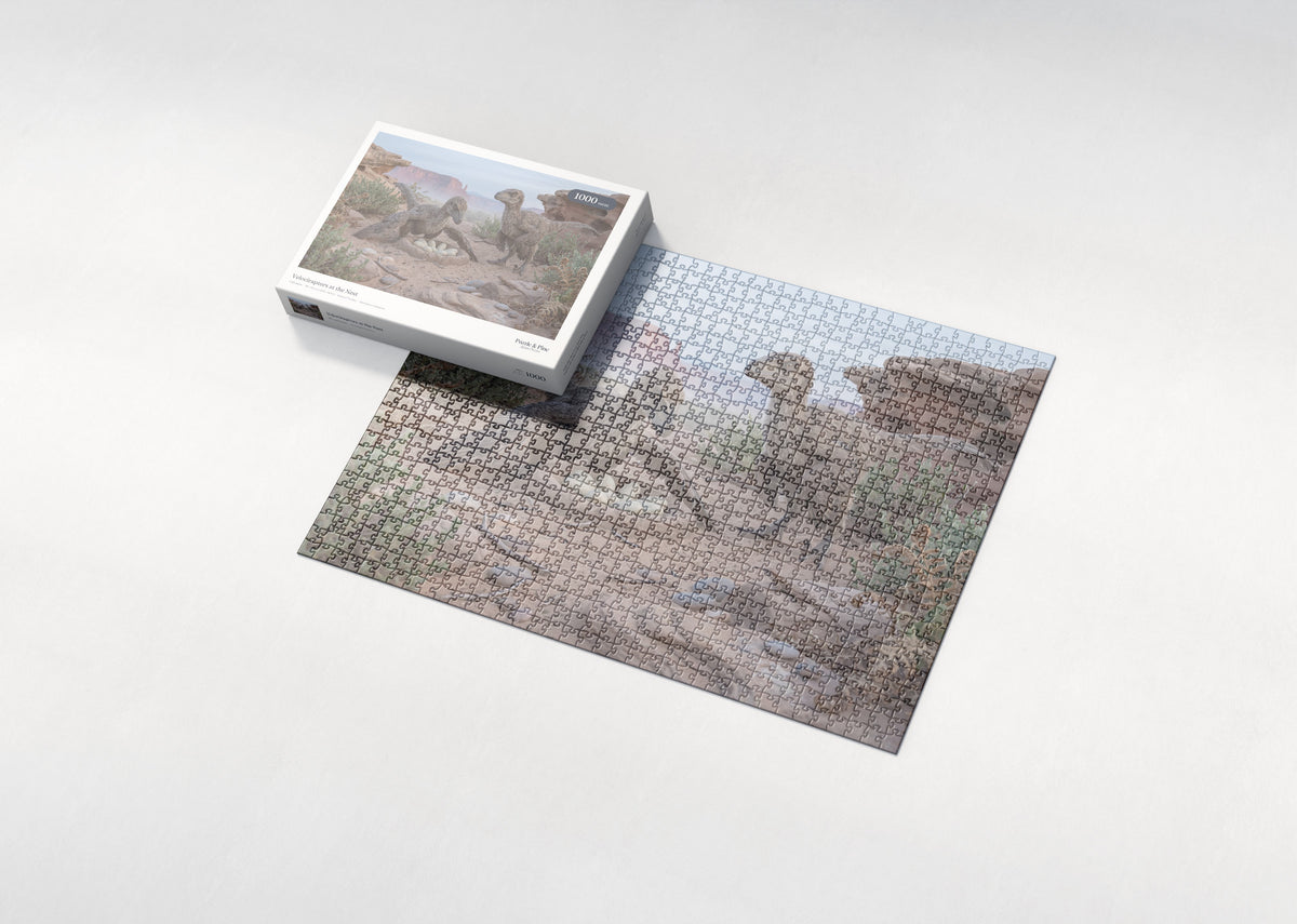 Velociraptors at the Nest jigsaw puzzle - box and puzzle
