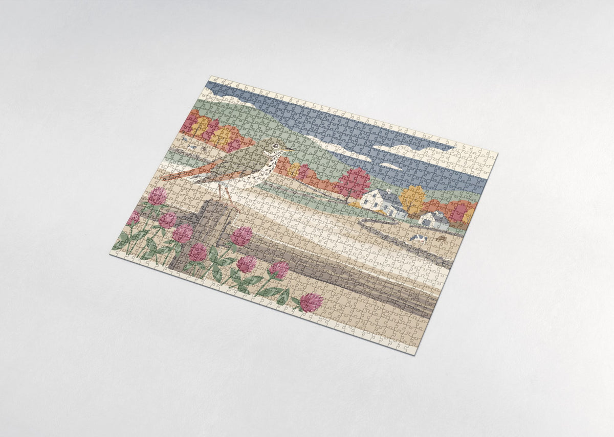 Vermont State Bird and Flower: Hermit Thrush and Red Clover jigsaw puzzle - assembled puzzle