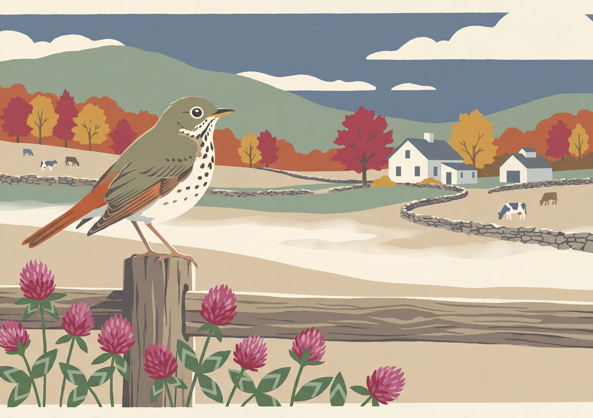 Vermont State Bird and Flower: Hermit Thrush and Red Clover jigsaw puzzle