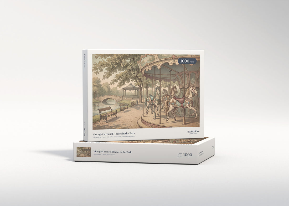 Vintage Carousel Horses in the Park jigsaw puzzle - gift box