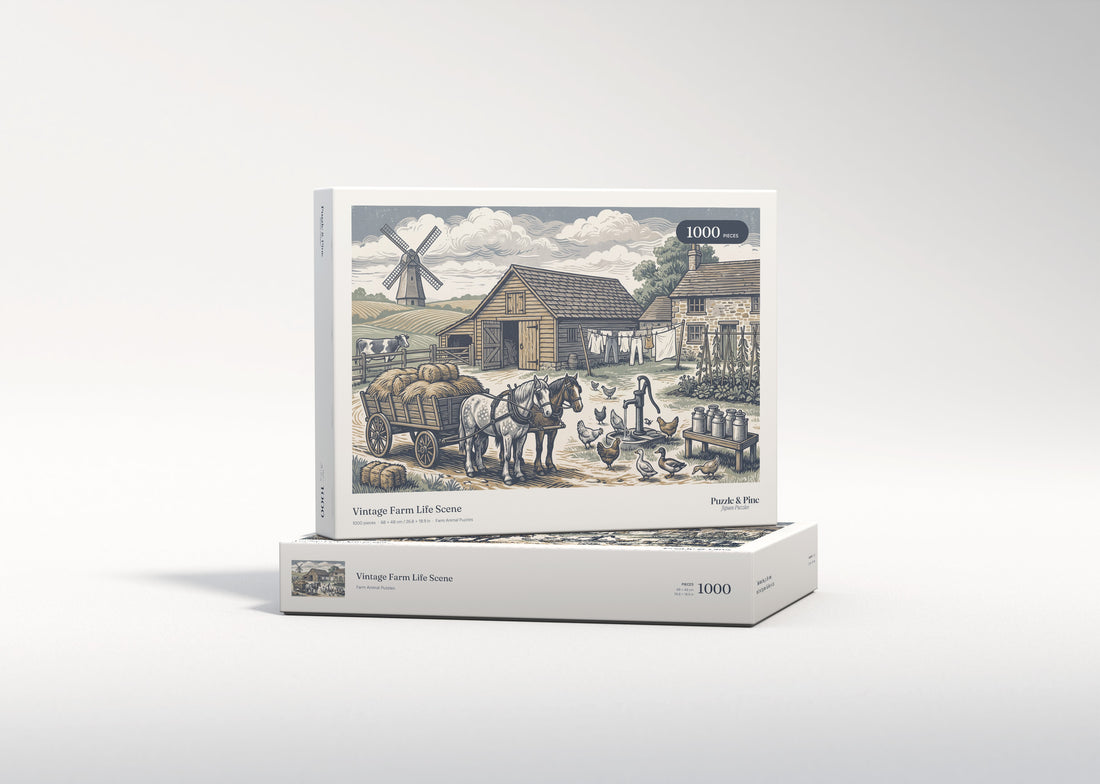 Vintage Farm Life Scene jigsaw puzzle - gift box