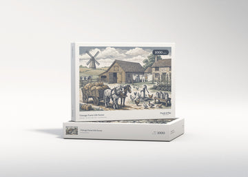 Vintage Farm Life Scene jigsaw puzzle - gift box