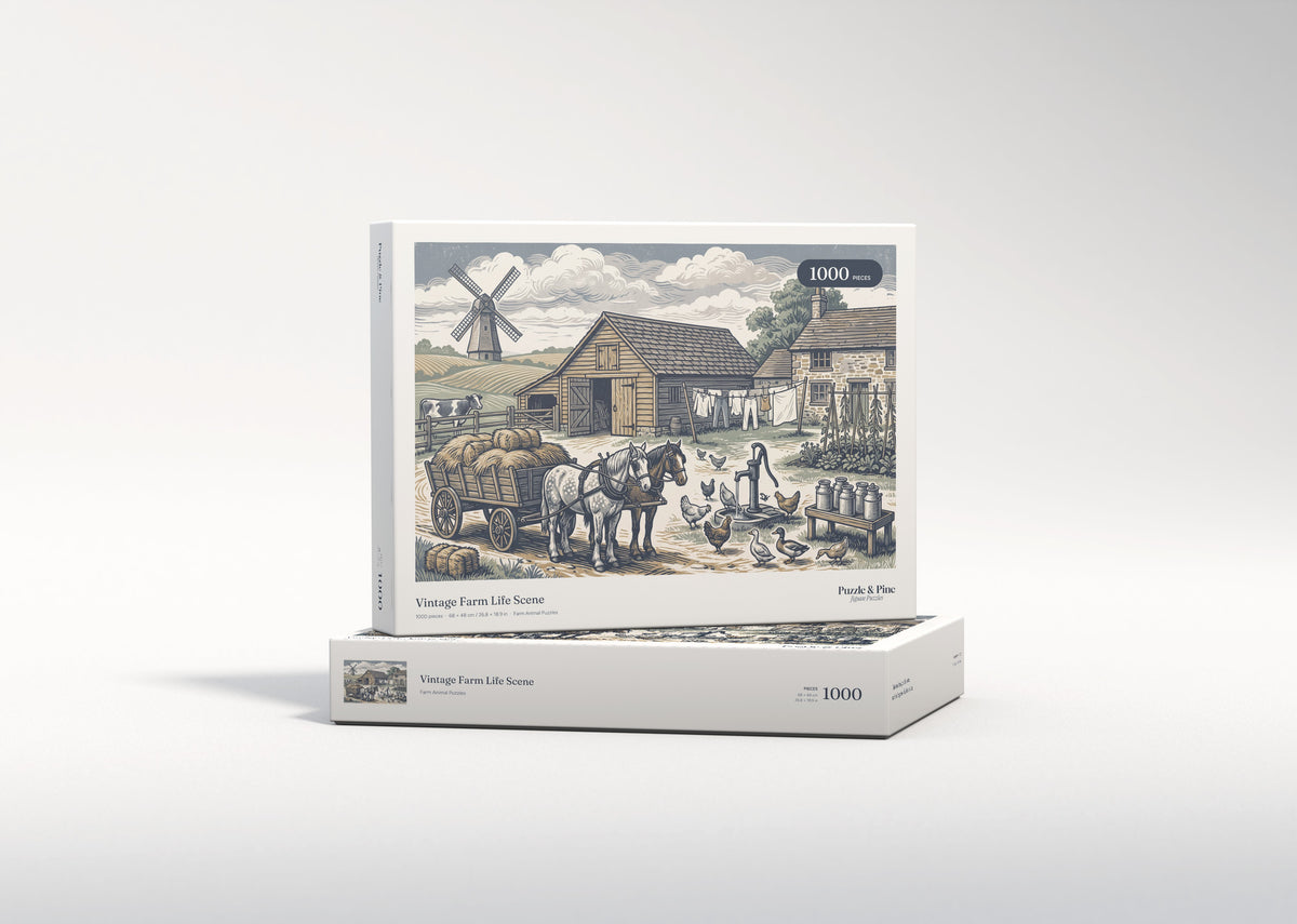 Vintage Farm Life Scene jigsaw puzzle - gift box