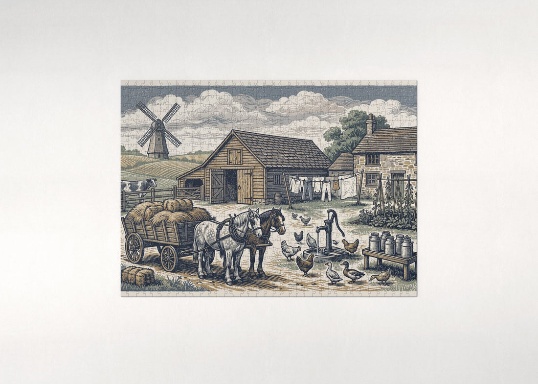 Vintage Farm Life Scene jigsaw puzzle - gift box