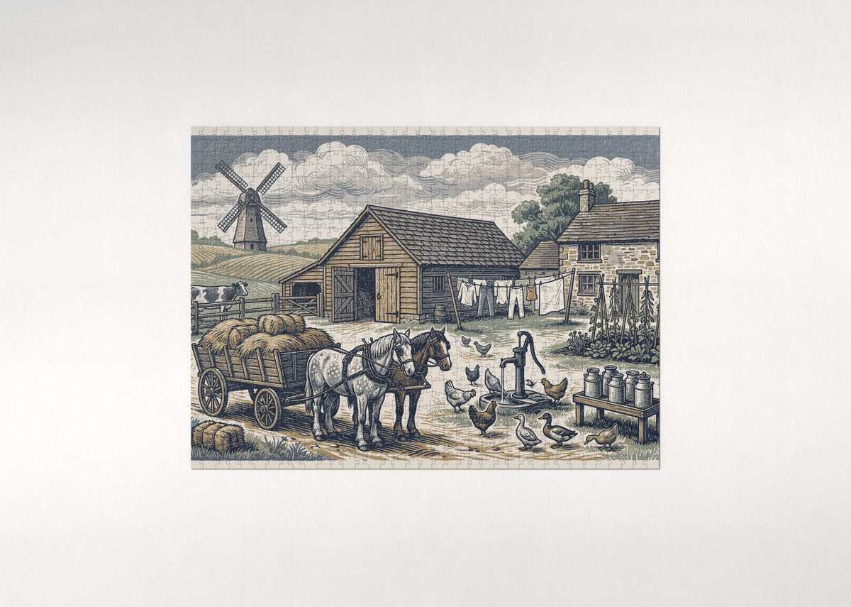 Vintage Farm Life Scene jigsaw puzzle - flat puzzle