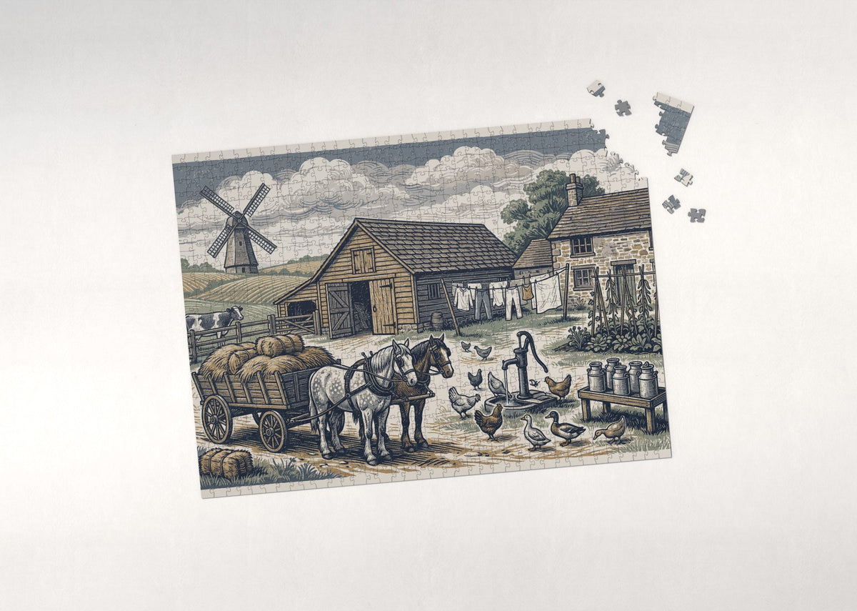 Vintage Farm Life Scene jigsaw puzzle - puzzle with loose pieces
