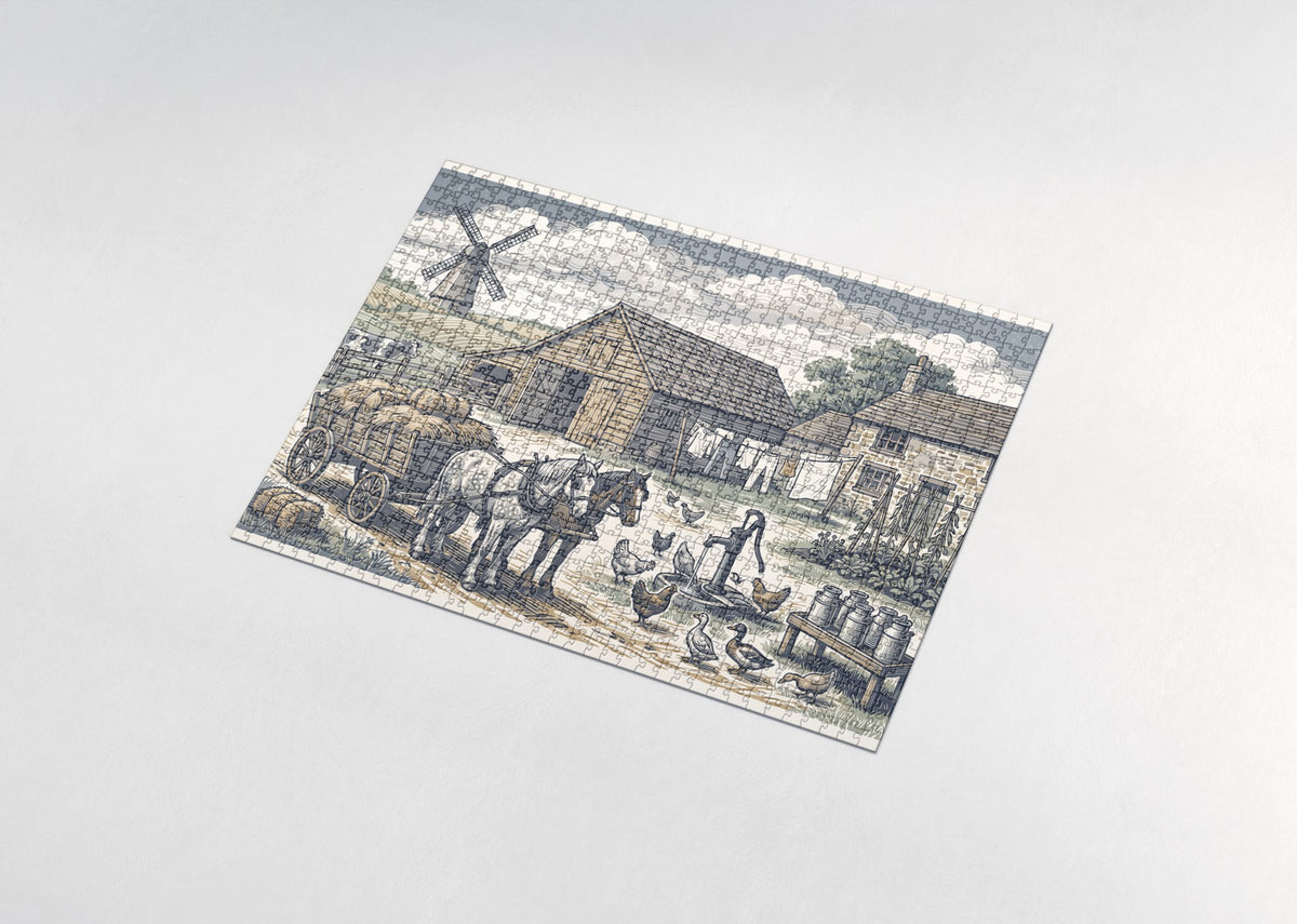 Vintage Farm Life Scene jigsaw puzzle - assembled puzzle