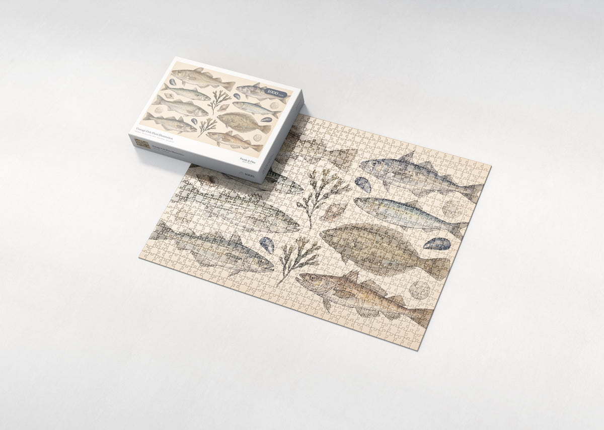 Vintage Fish Plate Illustration jigsaw puzzle - box and puzzle