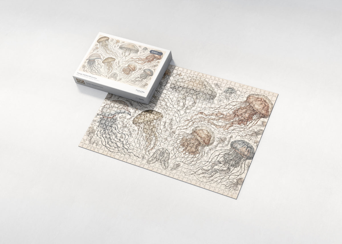 Vintage Jellyfish Illustration jigsaw puzzle - box and puzzle
